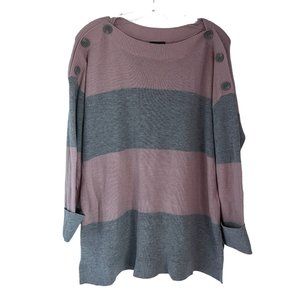 Vince Camuto Pink Grey Thick Stripe Button Shoulder Knit Sweater Large L